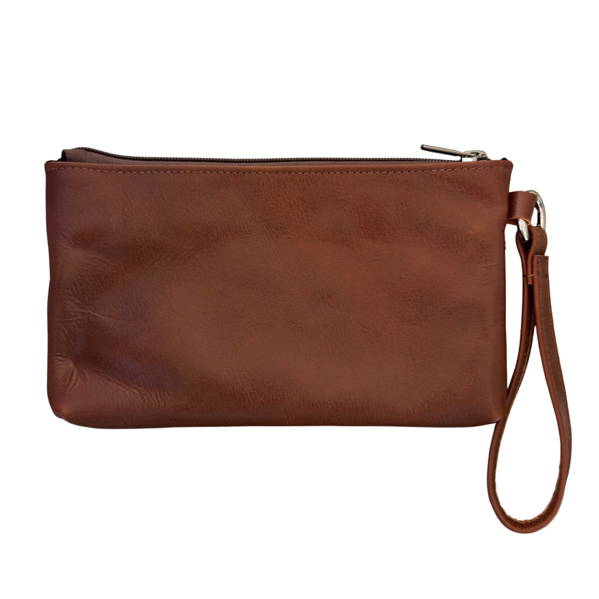 Leather Clutch w/Embroidery - Watermelon, Brown
