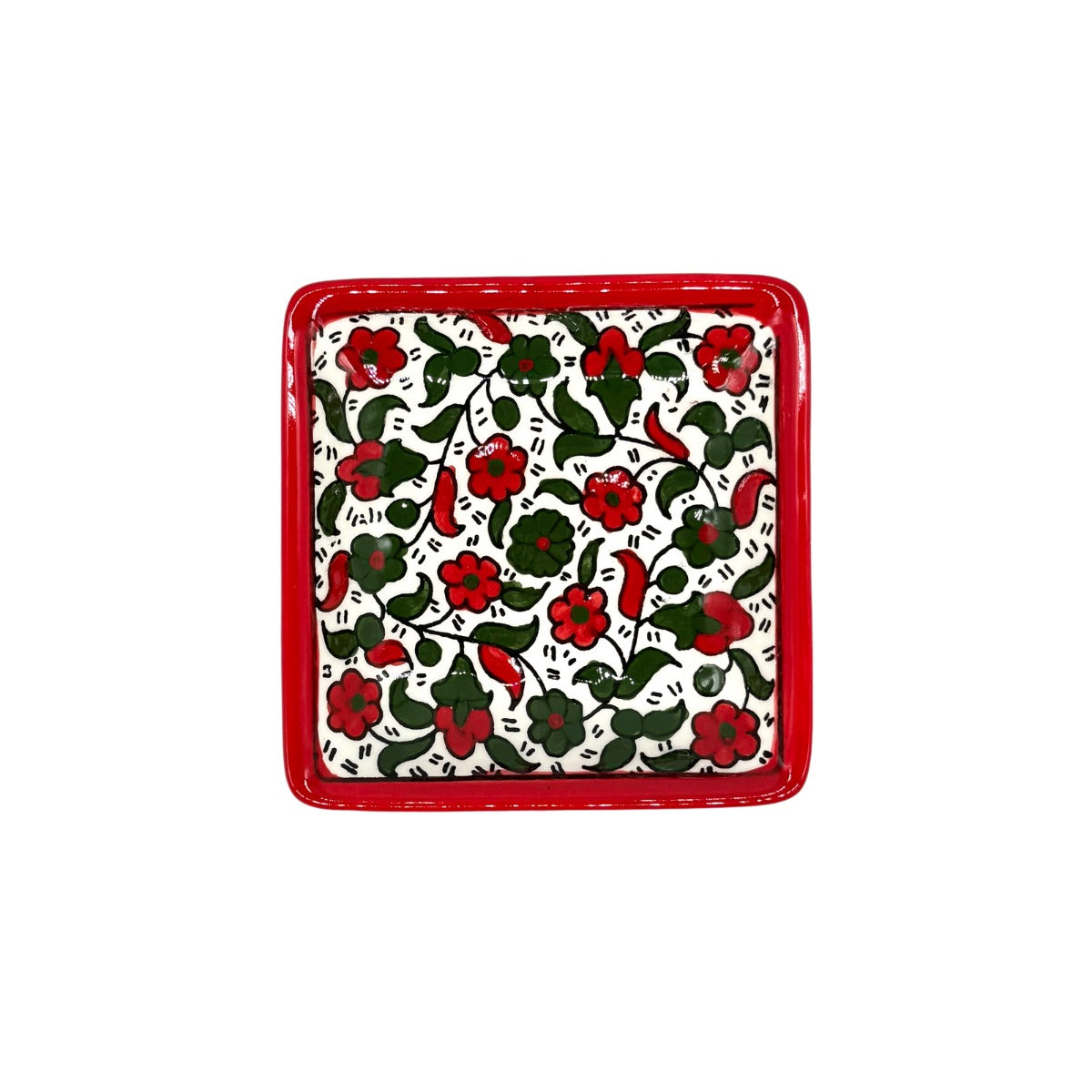 Ceramic Square Dish (4") - Red & Green