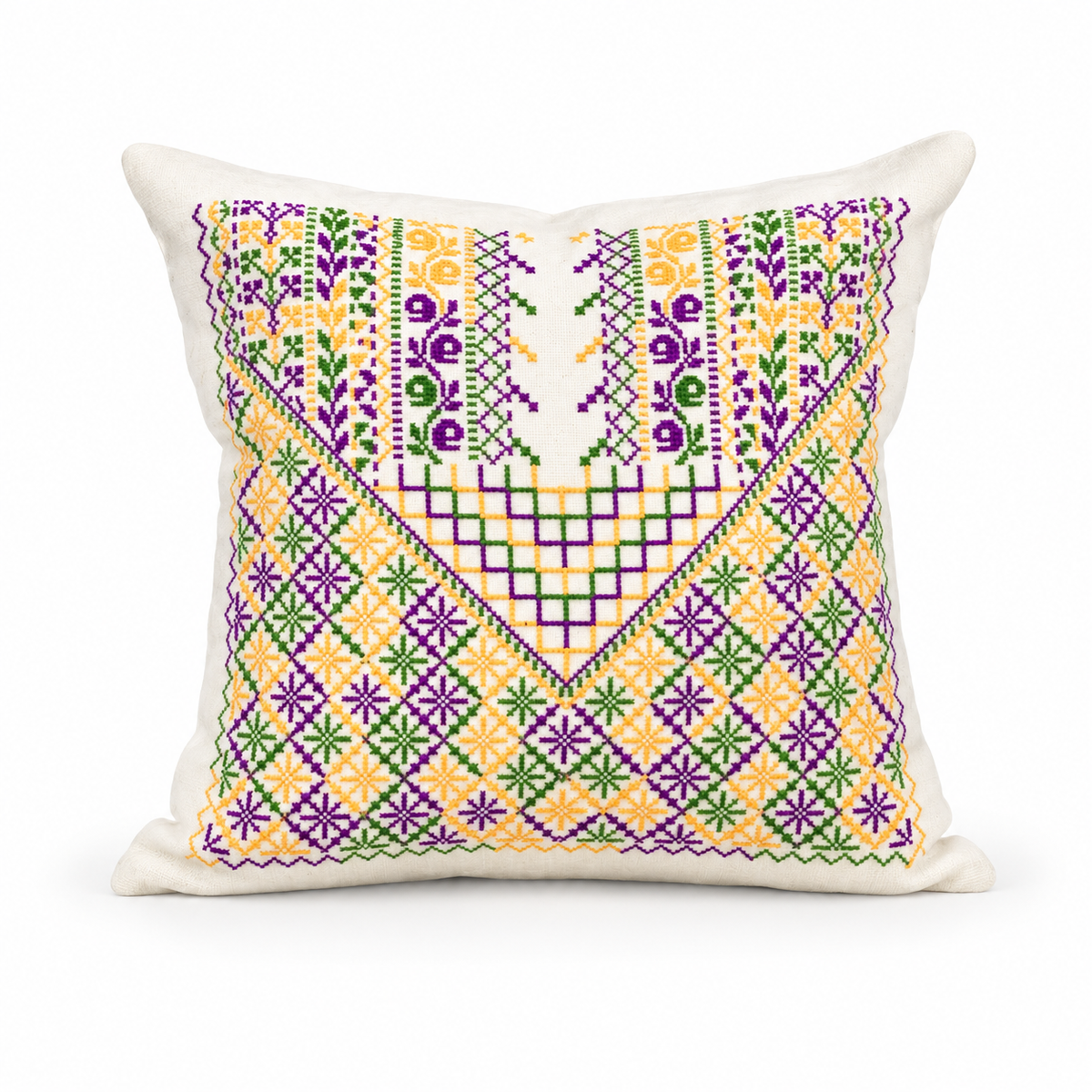 Embroidered Pillow Cover - Qabba Yellow & Purple