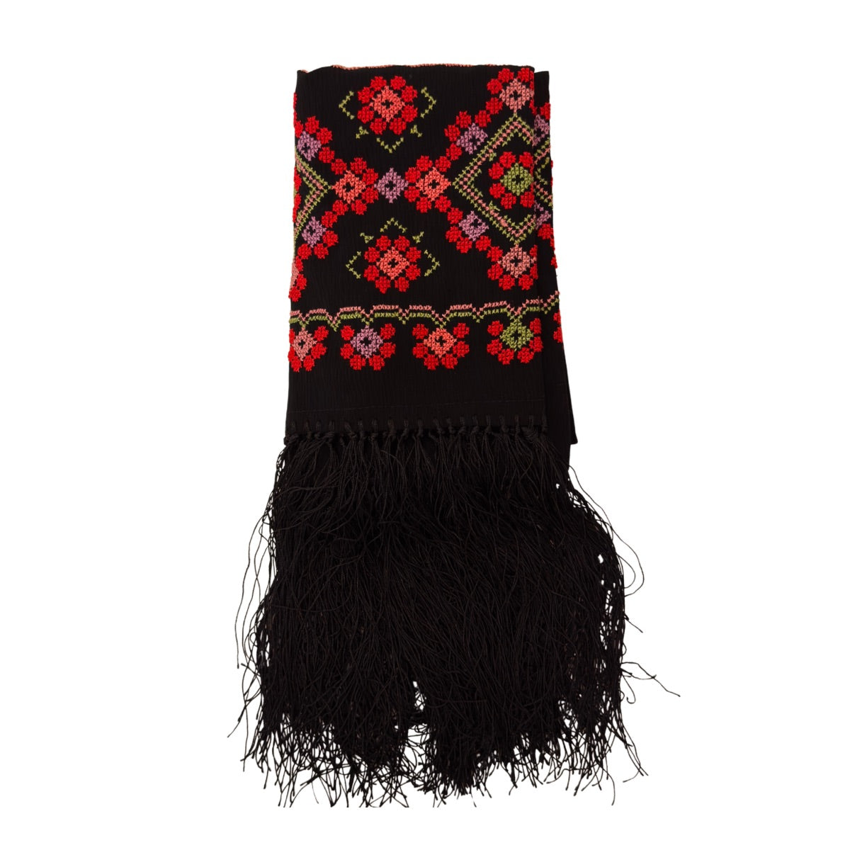Embroidered Shawl - Red Geometric