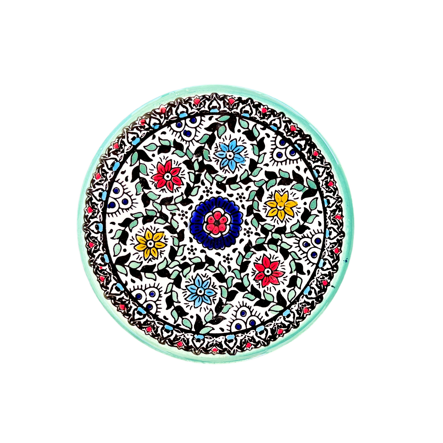 Ceramic Round Plate (5”) - Teal MultiVine