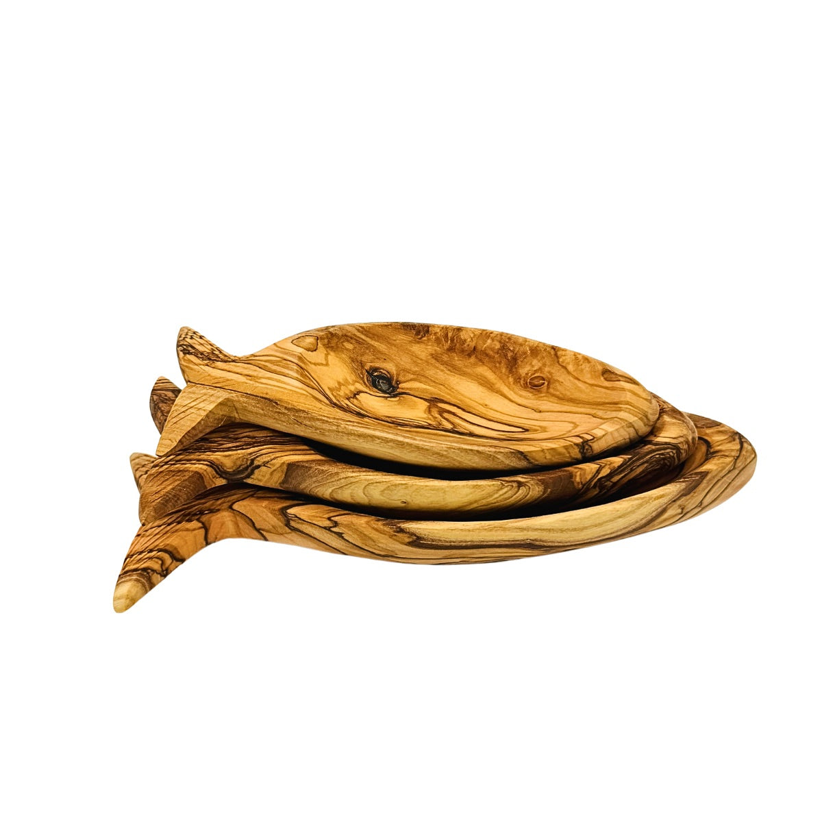 Olive Wood Fish-Shaped Plates (Set of 3)