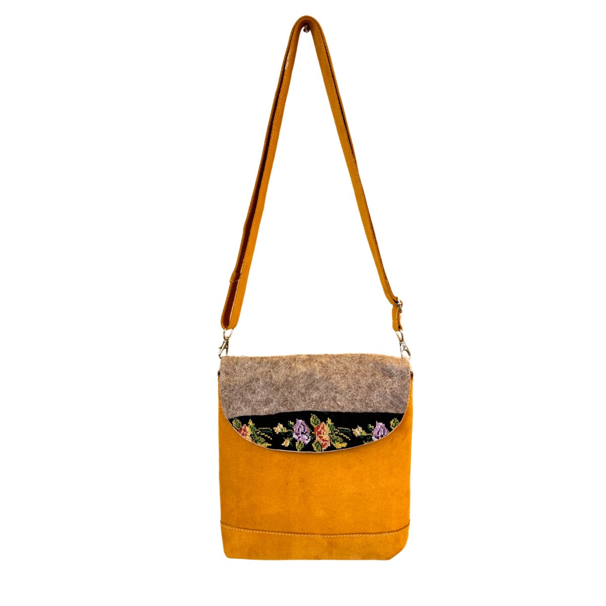 Suede Purse w/Felt & Embroidery (9”x11”)- Ochre