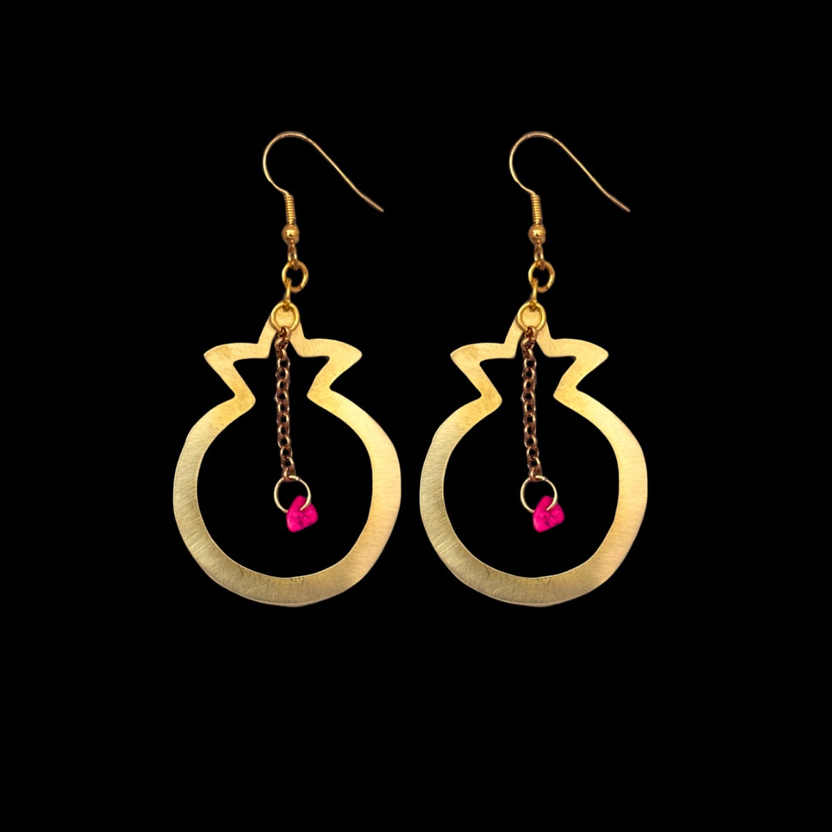 Brass Pomegranate Earrings - Pink