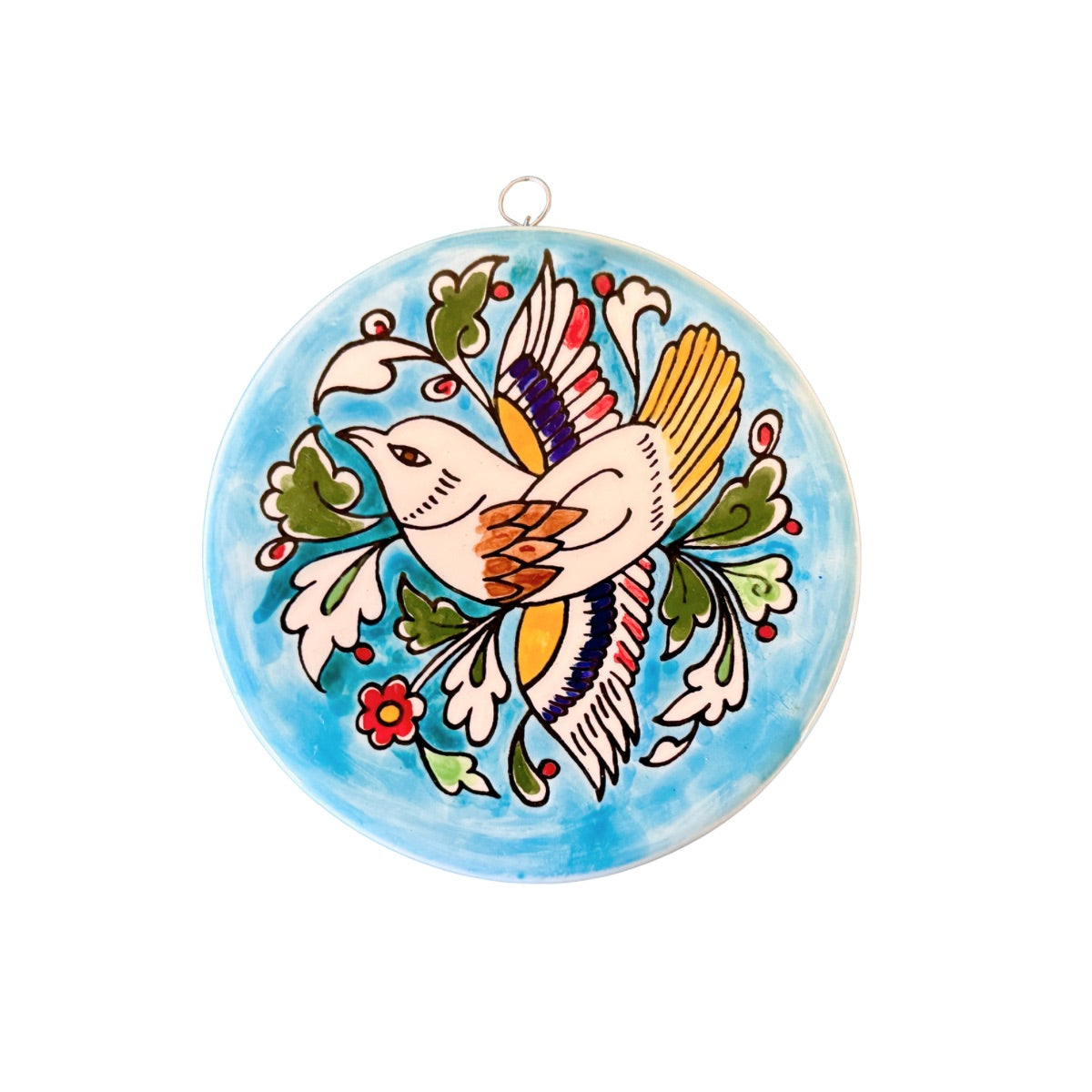 Ceramic Round Tile - Bird, Aqua