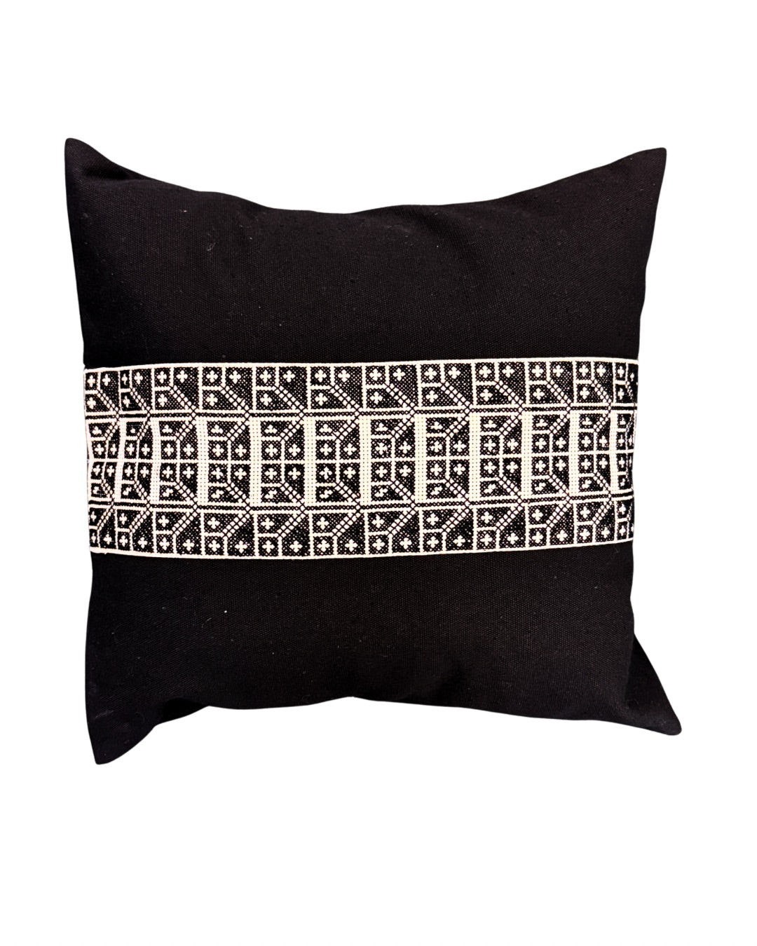 Carnation Embroidered Pillow Cover - Black