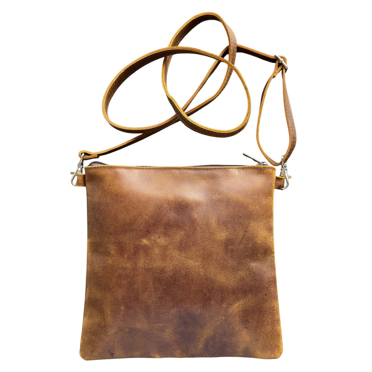 Leather Cross Body Bag w/Embroidery - Brown