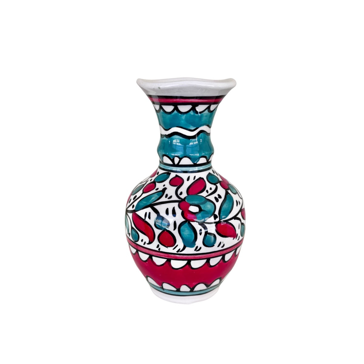 Ceramic Vase (7") - Fluted Pomegranate & Teal
