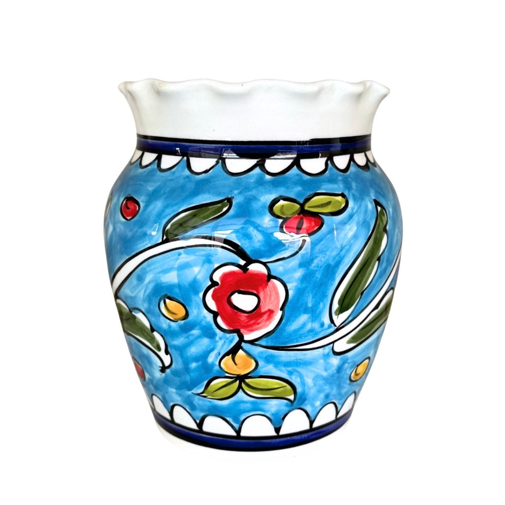 Ceramic Flower Pot (8") - Fluted Blue Poppy