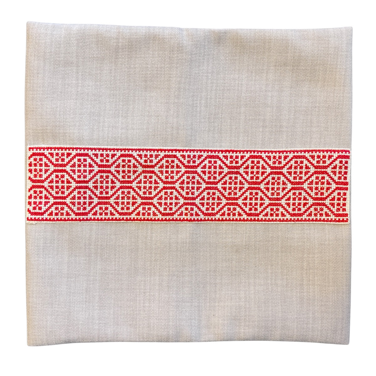 Carnation Embroidered Pillow Cover - Red