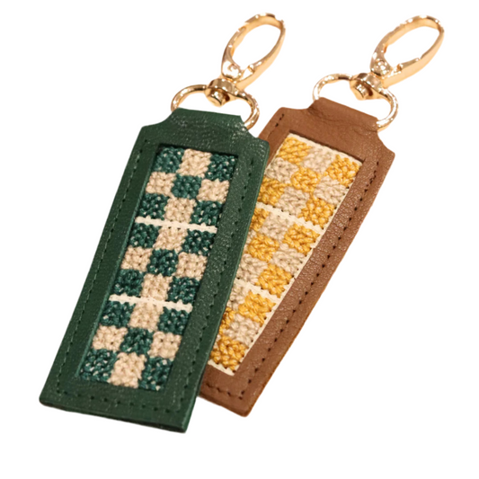 Leather Tatreez Key Fob - Green/Yellow