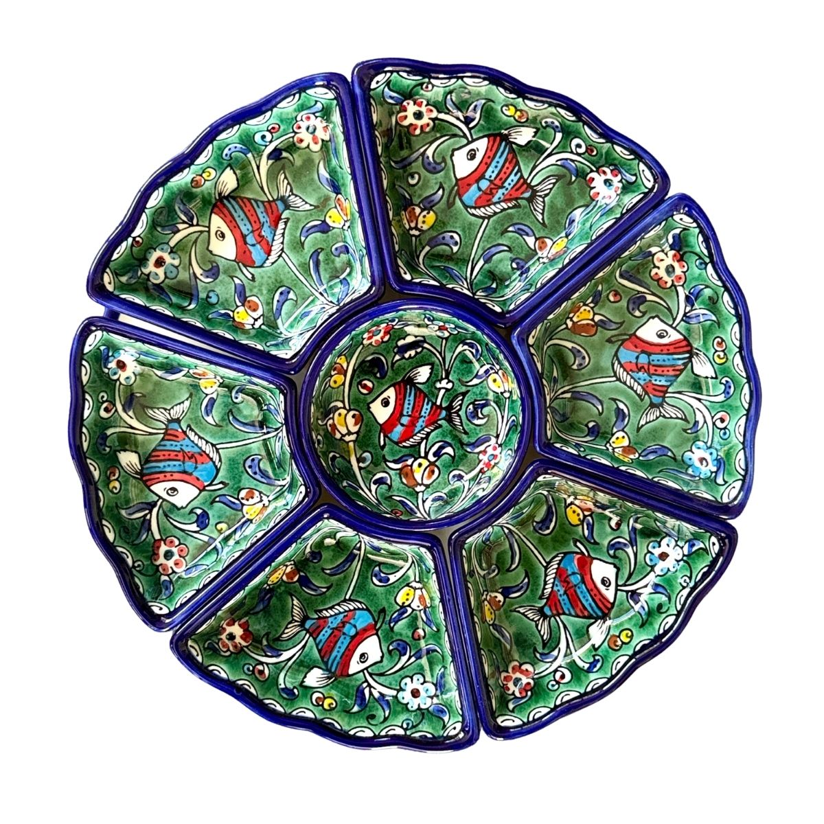 Ceramic Sectional Serving DIsh (13”) - Green Fish
