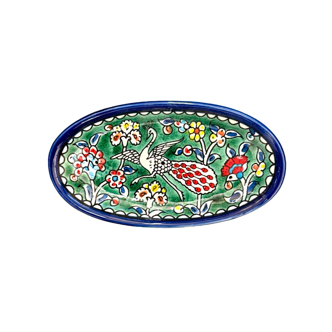 Oval Soap Dish - Green Peacock