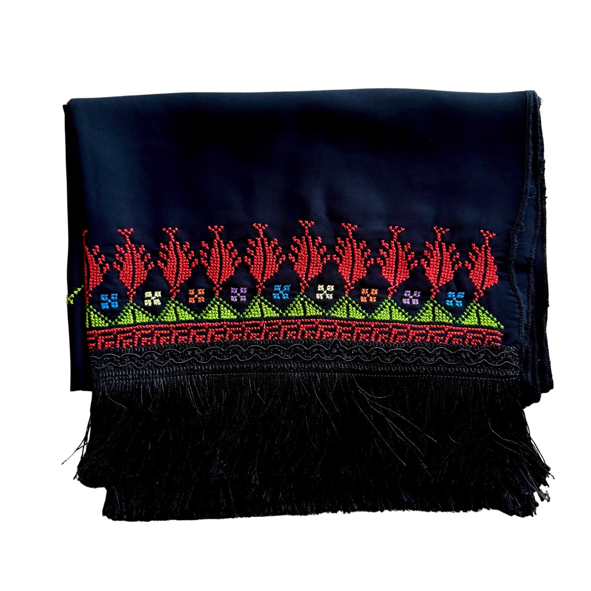 Embroidered Chiffon Scarf - Red Saru w/Green