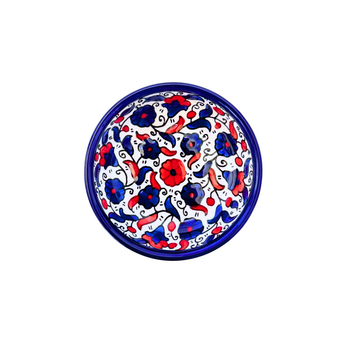 Ceramic Low Round Dish (4") - Red & Blue
