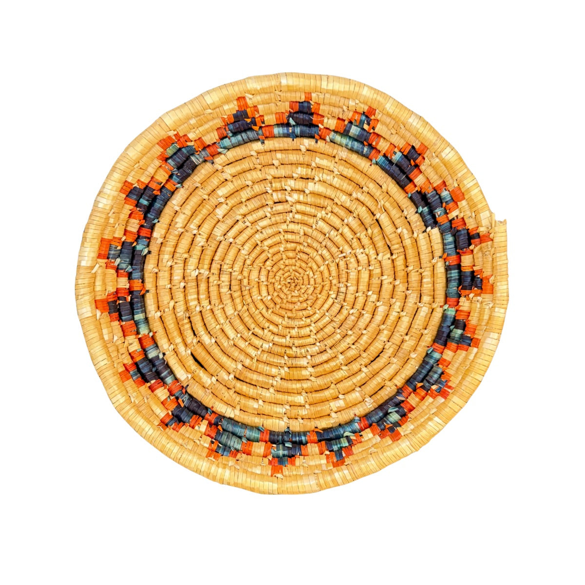 Basket by Women in Salfit (15") - Orange and Blue Sunflower