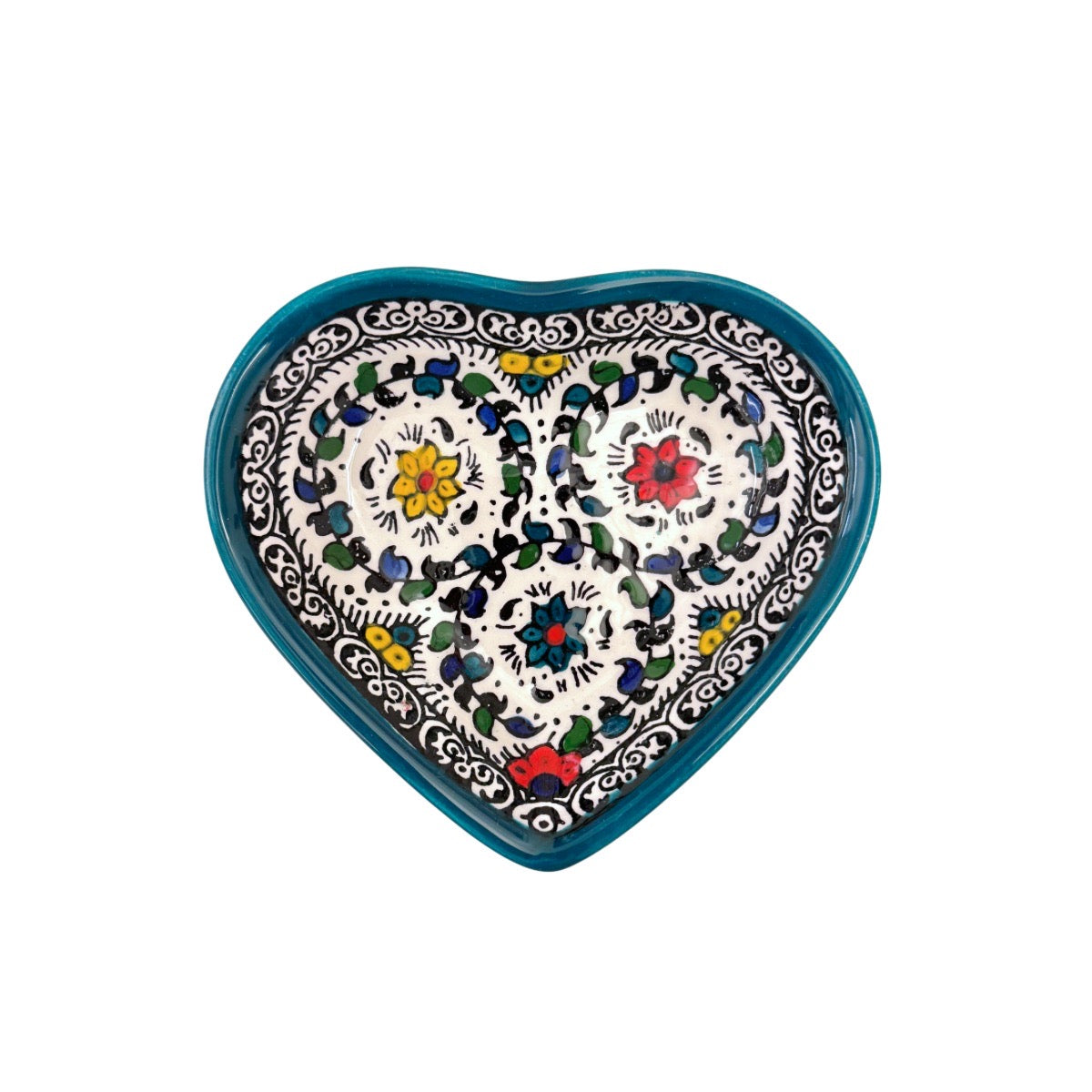 Ceramic Heart Dish (5") - Teal Vine