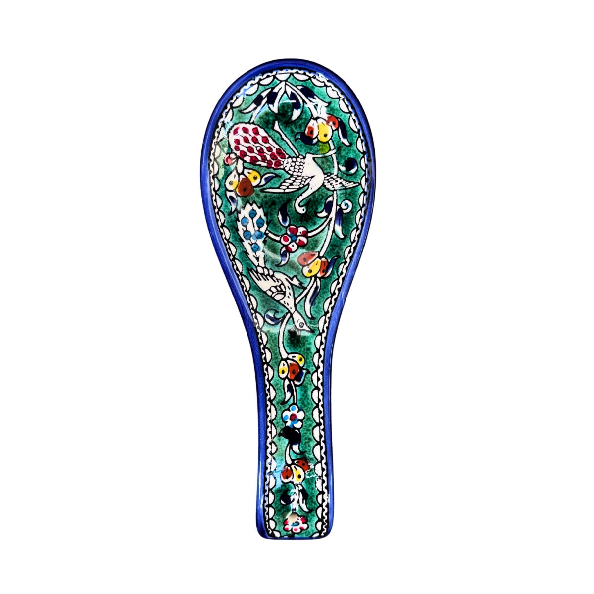 Ceramic Spoon Rest - Green Peacock