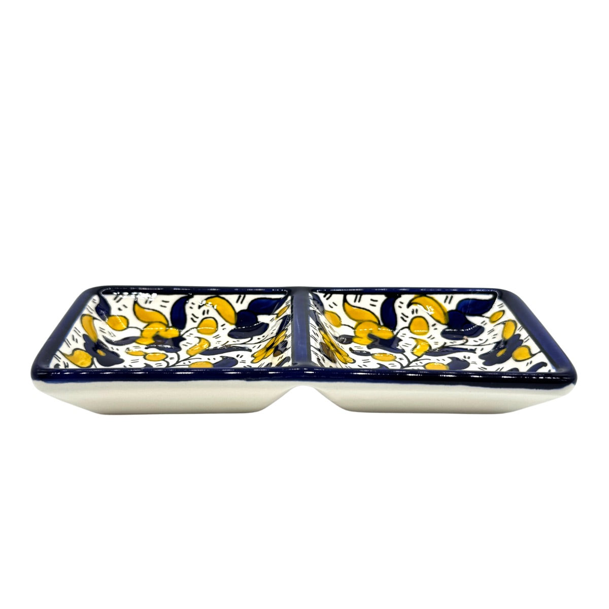 Ceramic Split Serving Dish (6”) - Blue & Yellow