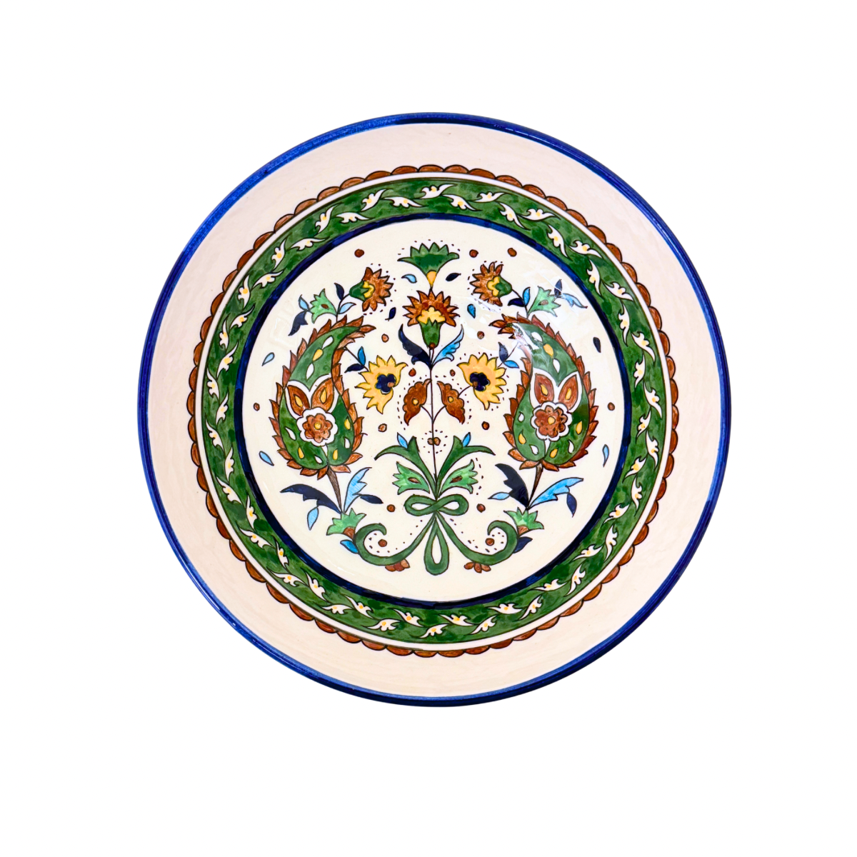 Ceramic Serving Bowl (10”) - Green, Floral