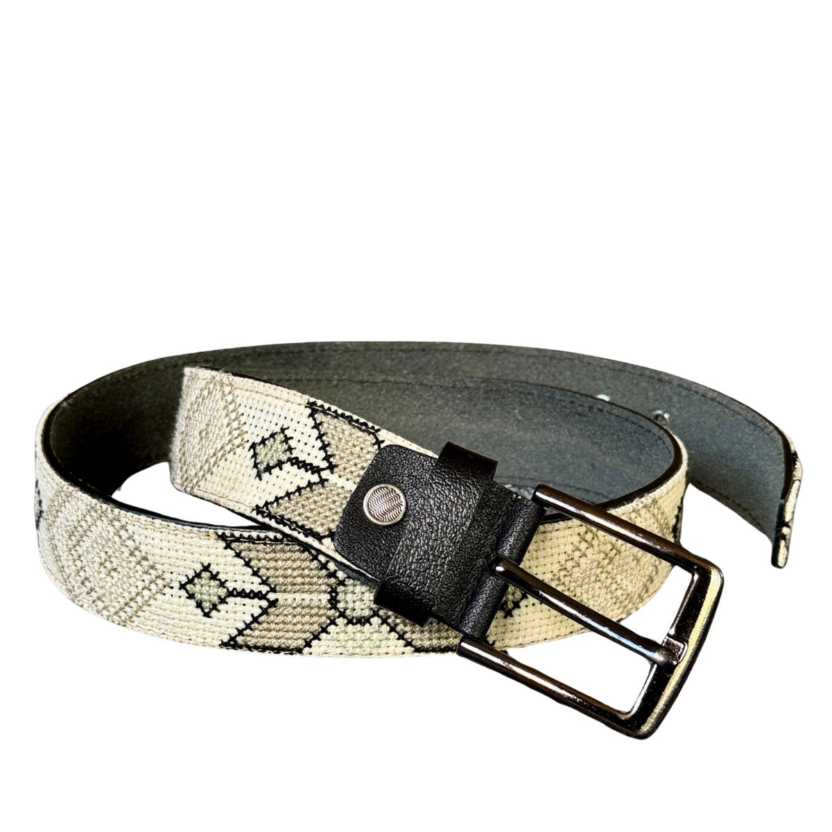 Tatreez Leather Belt (40") - Black & Cream