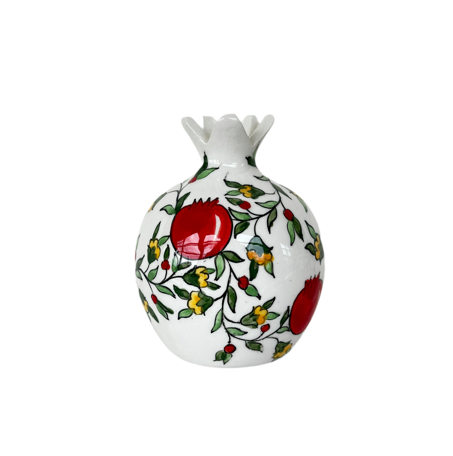 Ceramic Pomegranate Vase - White w/Pomegranates