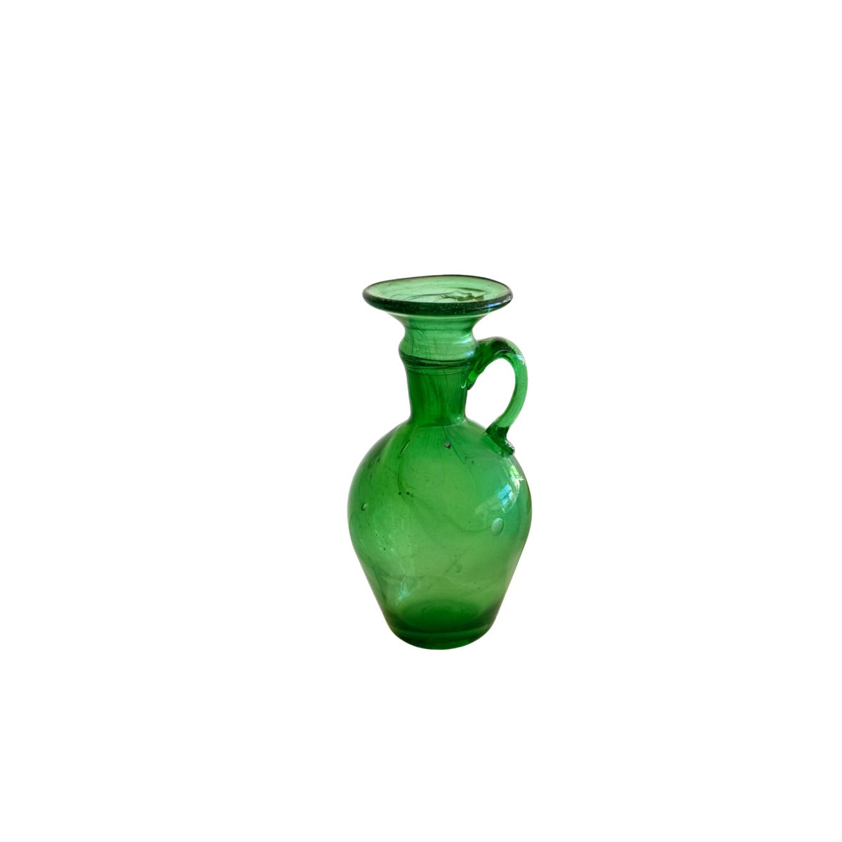 Hebron Glass Vase/Pitcher W/Handle (6”) - Emerald
