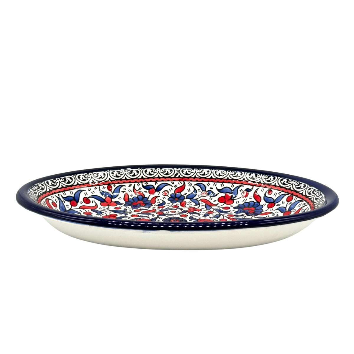 Ceramic Oval Dish (12”) - Blue & Red Classic