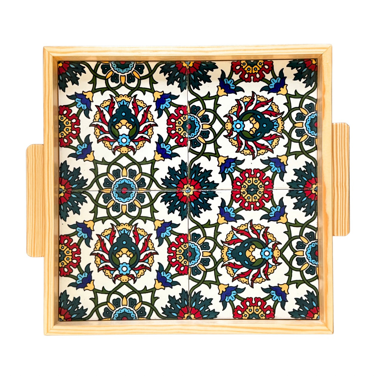 Ceramic & Wood Serving Tray - Golden Thistle