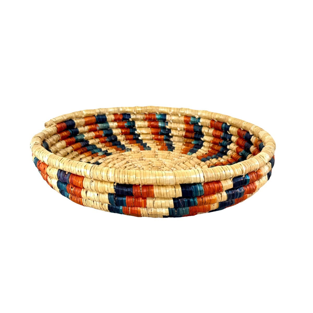Basket by Women in Salfit (15") - Blue and Orange Swirl