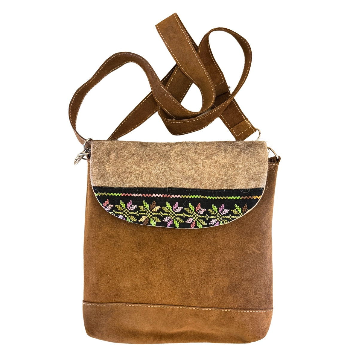 Suede Purse w/Felt & Embroidery (9”x11”)- Brown