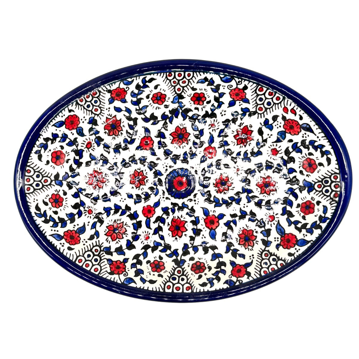 Ceramic Oval Dish (12”) - Blue & Red Vine