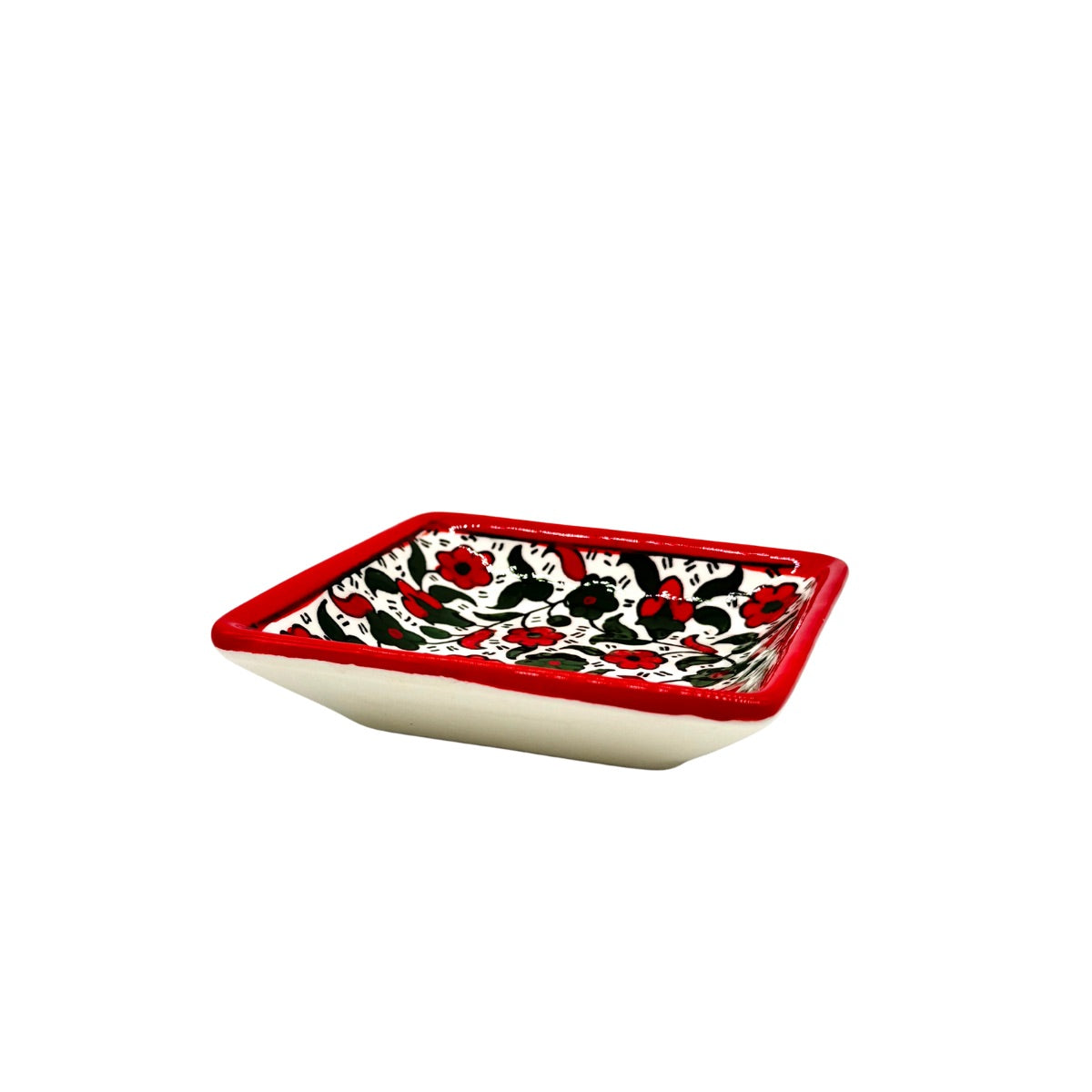 Ceramic Square Dish (4") - Red & Green
