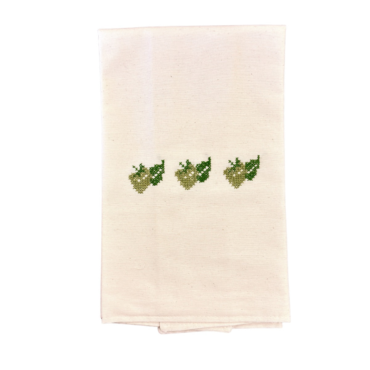 Embroidered Tea Towel - Green Strawberry