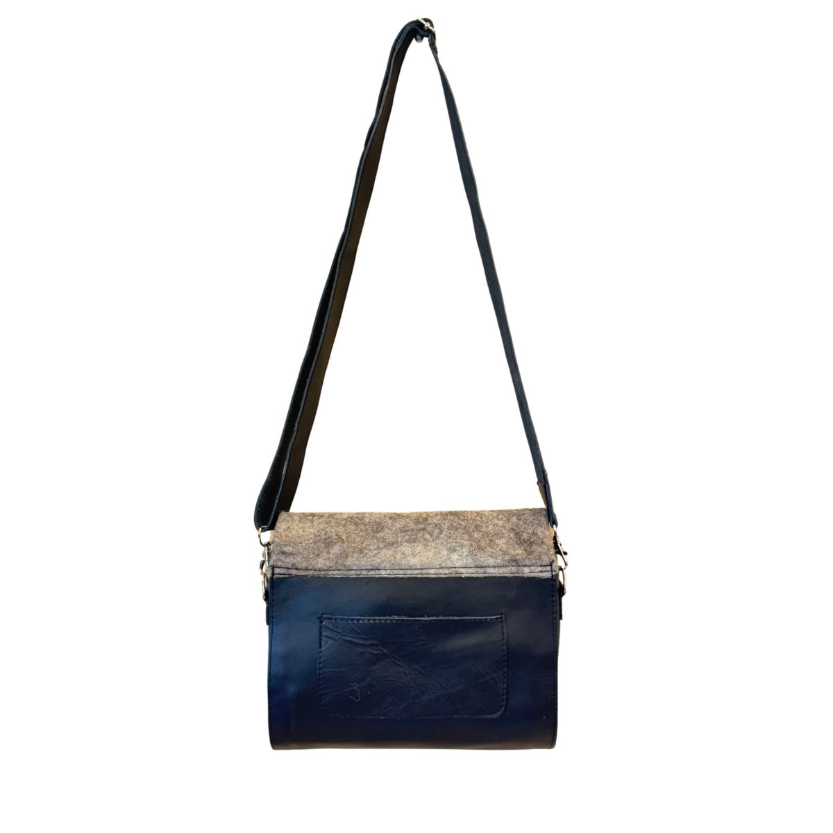 Leather Purse w/Felt & Embroidery - Black