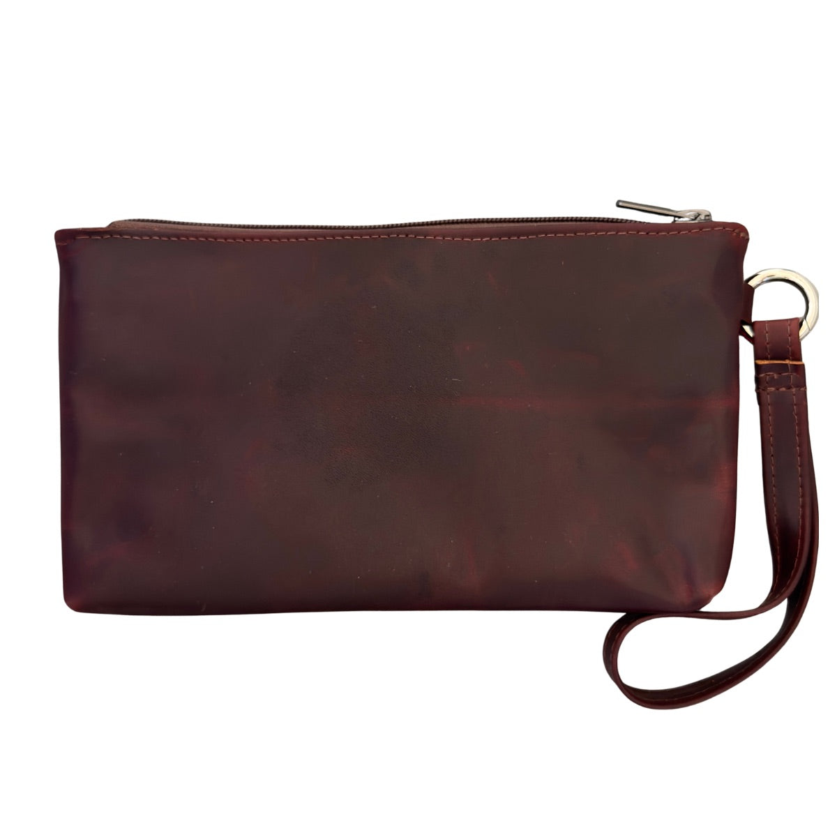 Leather Clutch w/Embroidery - Watermelon, Burgundy