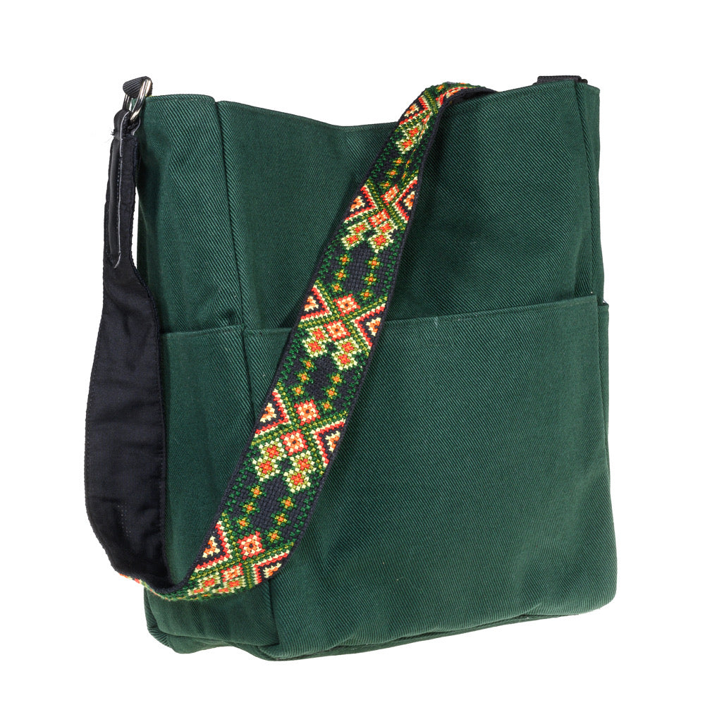 Shoulder Bucket Bag w/Embroidered Strap