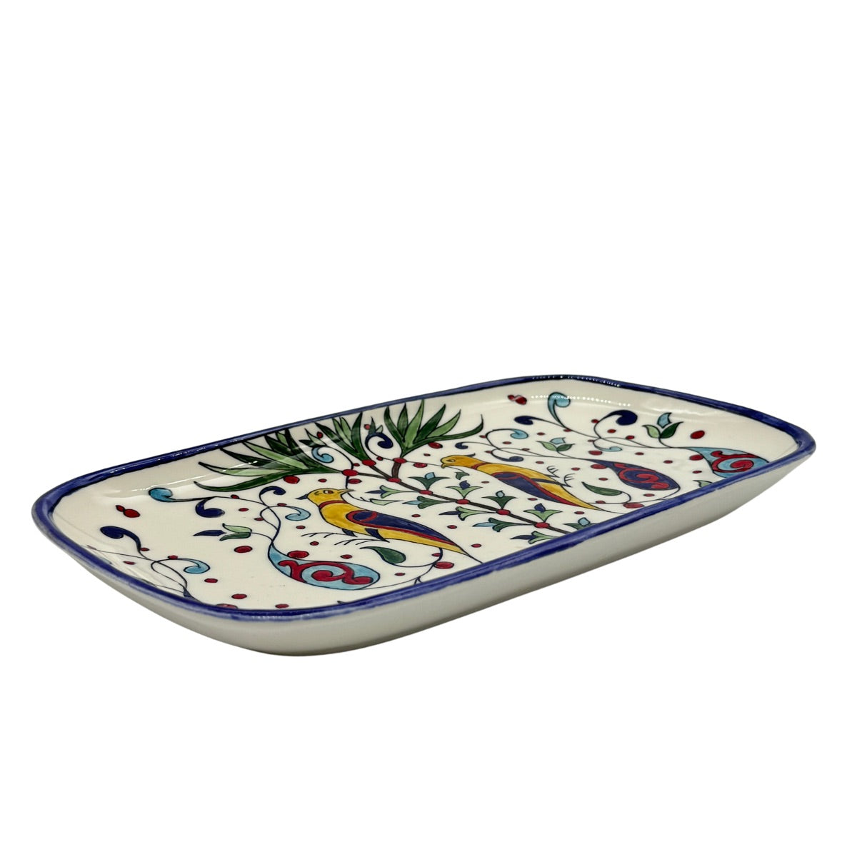 Ceramic Rectangular Serving Plate (13”) - White Birds