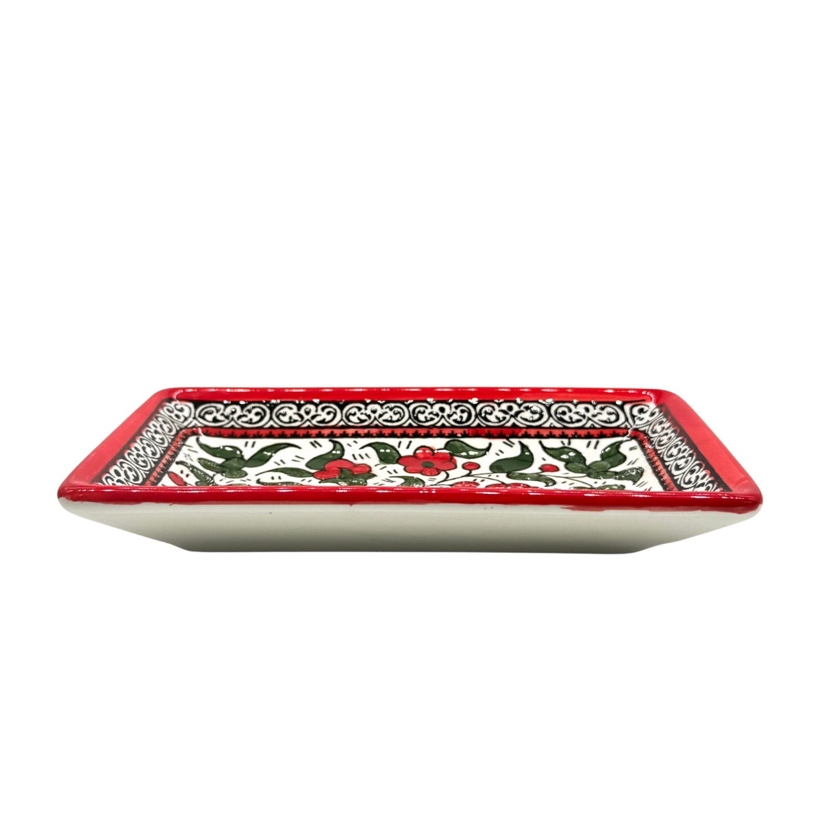 Ceramic Rectangular Dish (7”) - Red & Green