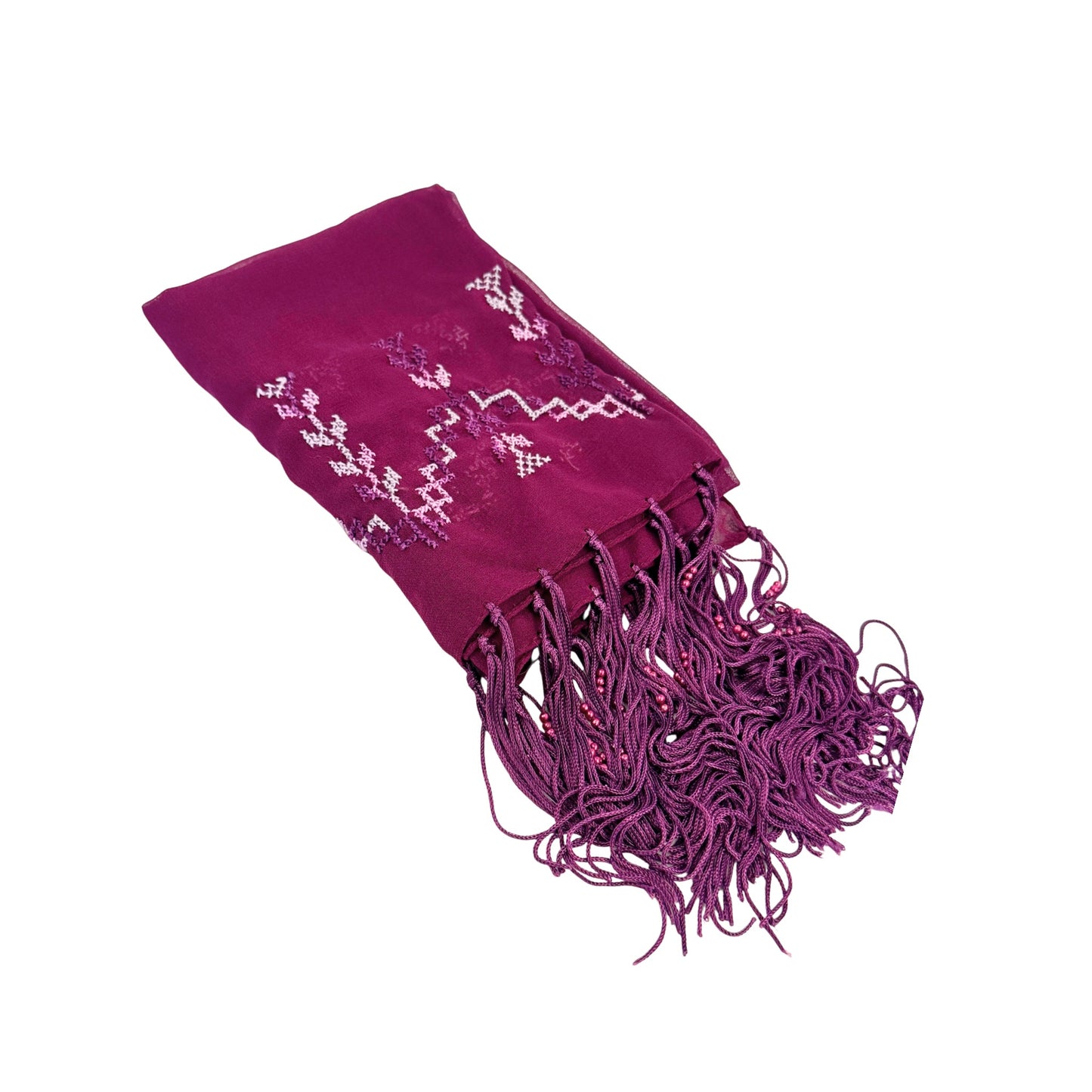 Embroidered Chiffon Scarf - Berry