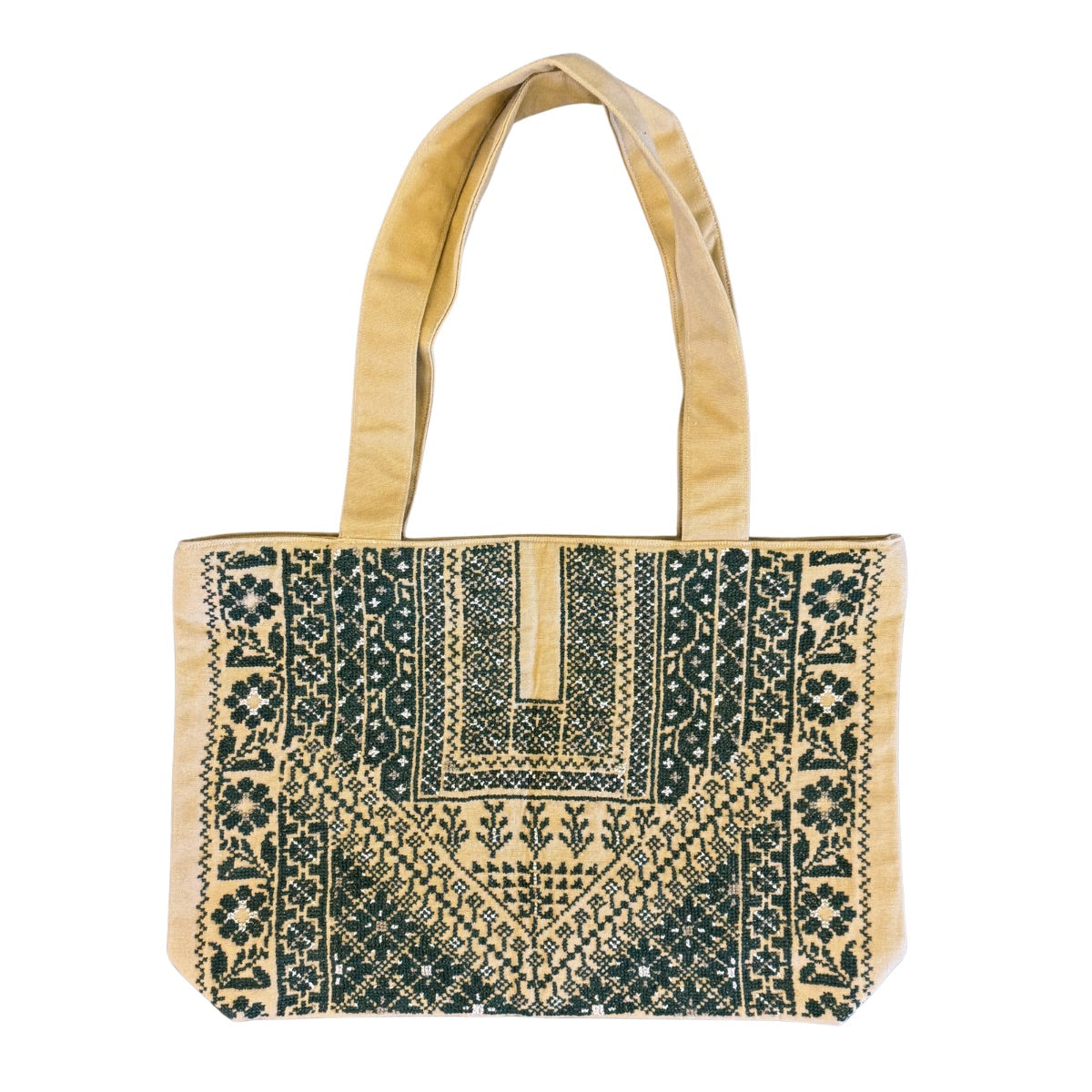 Embroidered Cotton Tote - Dark Green