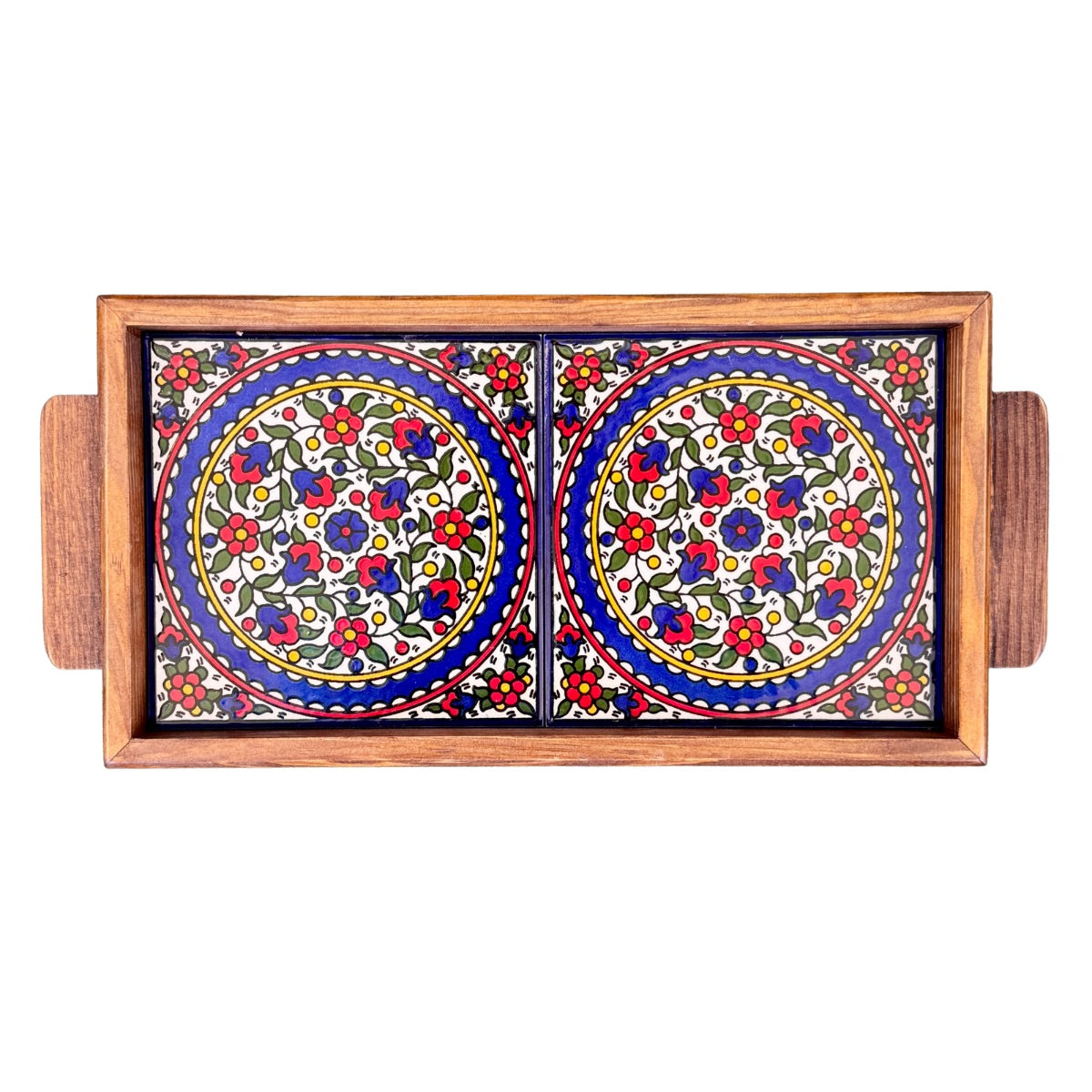 Ceramic and Wood Serving Tray - Multicolor Circles