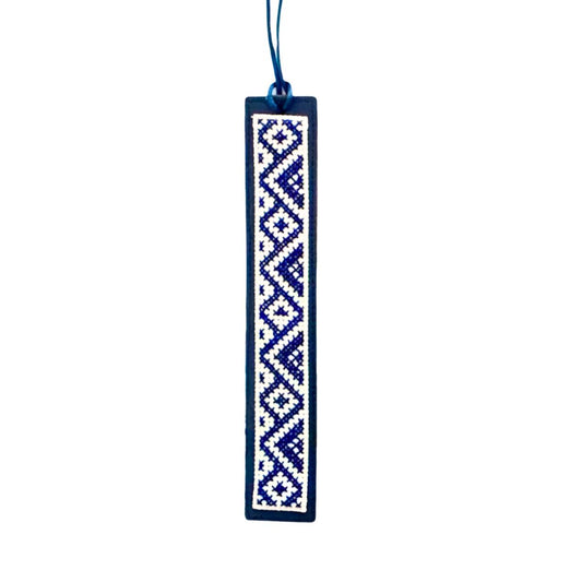 Leather Tatreez Bookmark - Blue