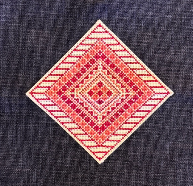 Diamond Embroidered Pillow Cover - Blue/Red