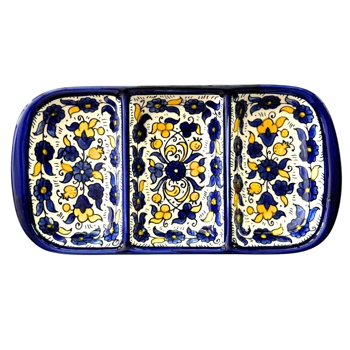 Tri-Split Serving Dish (10”) - Blue & Yellow