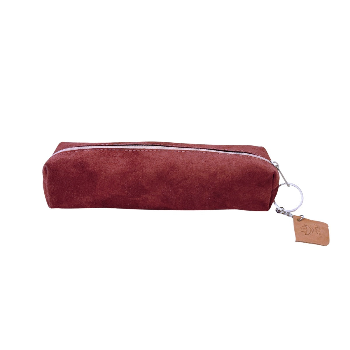 Suede Leather Pencil Case - Burgundy