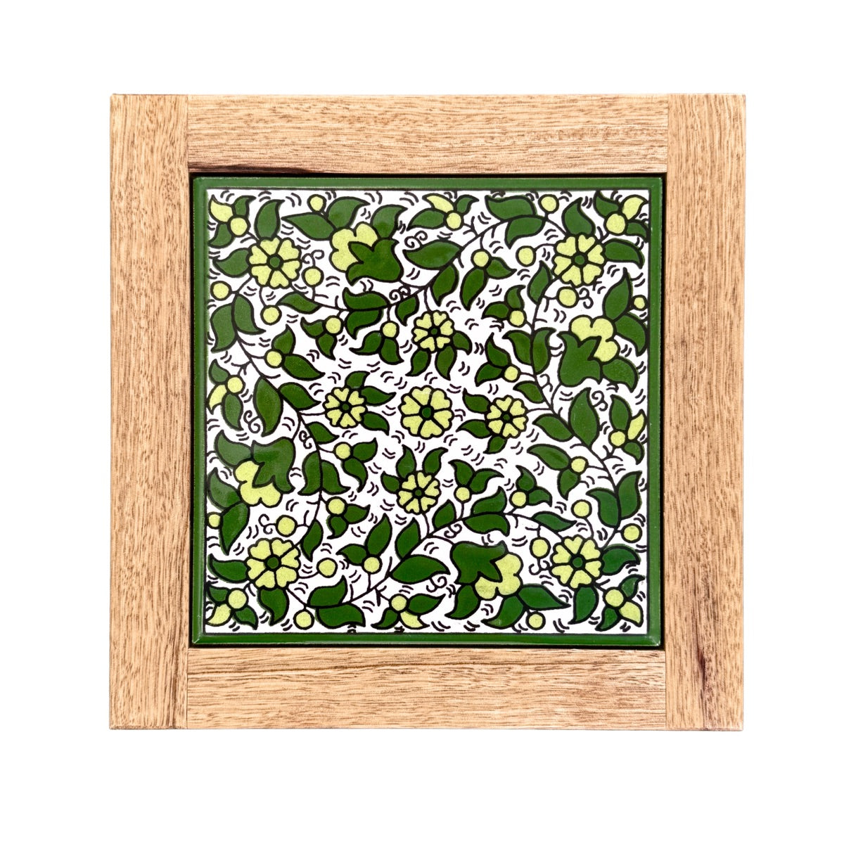 Ceramic and Wood Trivet - Green