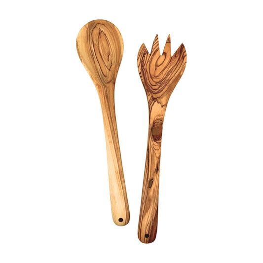 Olive Wood Fork & Spoon Serving Set