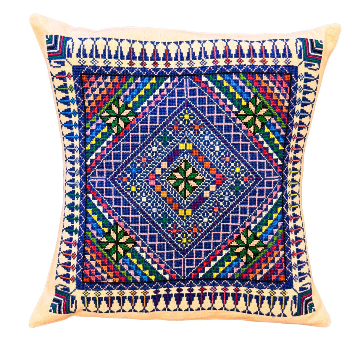 Embroidered Pillow - Mosaic Blue