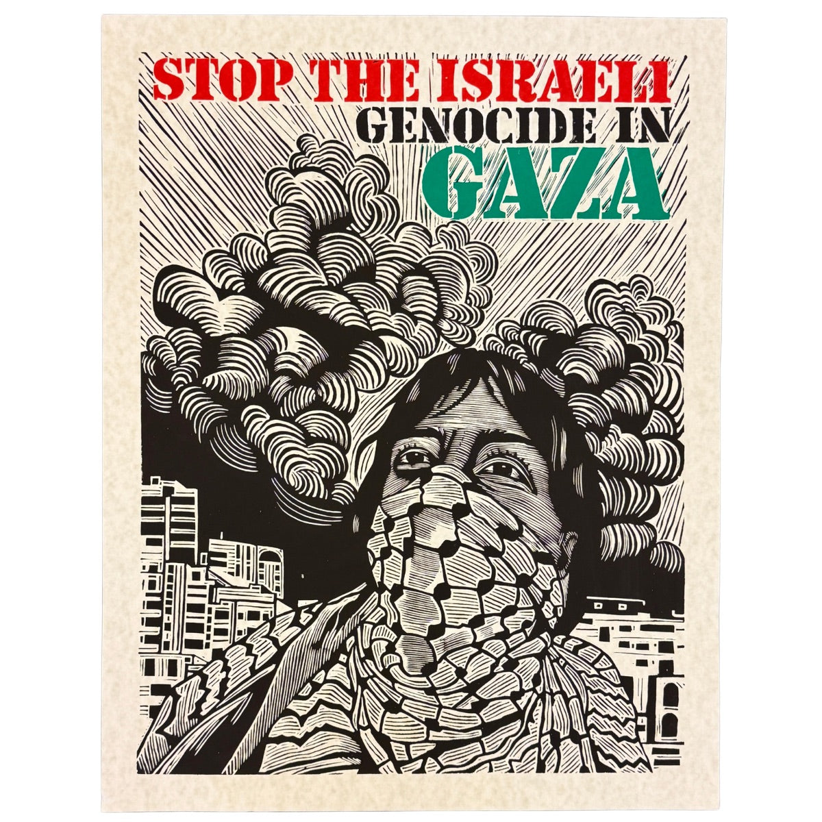 “Stop Israeli Genocide in Gaza” Screenprint by Juan Fuentes